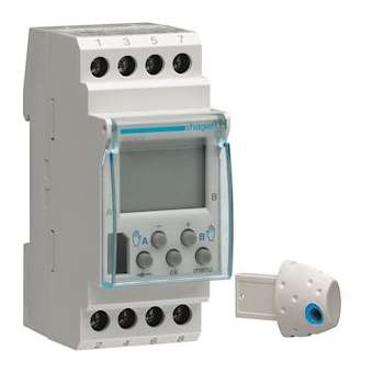 Horloge astronomique 2 voies sur 7 jours + clé de programmation|Hager-HAG04563