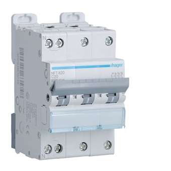 Disjoncteur 3P+N 6-10kA courbe C - 20A 3 modules|Hager-HAGNFT820