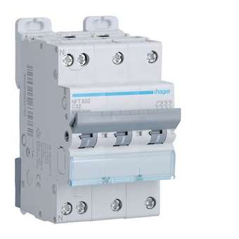 Disjoncteur 3P+N 6-10kA courbe C - 32A 3 modules|Hager-HAGNFT832