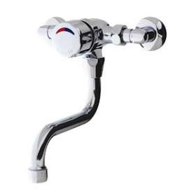 P3500 Mitigeur lavabo mural temporisé bec tournant bouton chromé raccords coudés|Presto-PSR35809