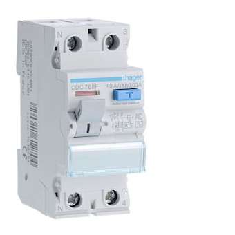 Interrupteur différentiel 2P 63A 30mA type AC|Hager-HAGCDC768F