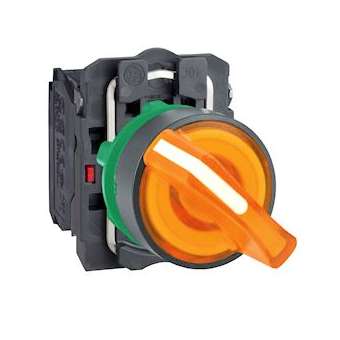 Harmony XB5 - bouton à manette lum - D22 - 2 pos fix - orange - 1O+1F - 230V|Schneider Electric-SCHXB5AK125M5