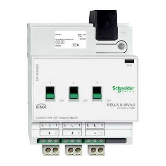 KNX - actionneur pour interfaces 1-10 V - 3 sorties - 16A cos0,6 - 8 pas de 9mm|Schneider Electric-SCHMTN646991
