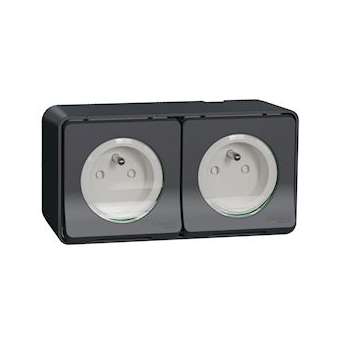 Mureva Styl - Double prise 2P+T précâblée horiz - saillie - IP55 - IK08 - gris|Schneider Electric-SCHMUR36028