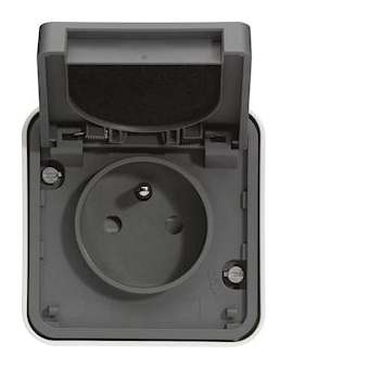 cubyko Prise 2P+T saillie gris IP55|Hager-HAGWNC100