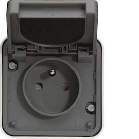 cubyko Prise 2P+T saillie gris IP55|Hager-HAGWNC100