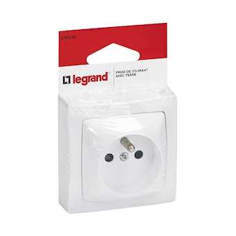 Prise de courant avec terre Appareillage Saillie - brochable - blanc|Legrand-LEG097356