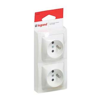 Double prise de courant verticale avec terre Appareillage Saillie - blanc|Legrand-LEG097368