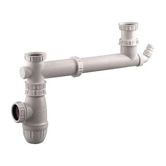 Tubulure évier 2 cuves NF, entraxe 160/360 mm, siphon réglable, 1 prise|Valentin-VA277810000100