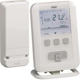 Kit thermostat ambiance prog digital radio chauf eau ch 7j récept mural à piles|Hager-HAGEK560
