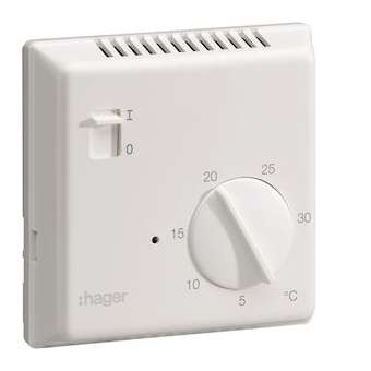 Thermostat ambiance électronique saillie chauf élec avec entrée fil pilote 230V|Hager-HAG25513