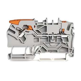 Borne de passage pour 2 conducteurs avec levier et poussoir 2,5mm², gris|Wago contact-WAG2102-5201