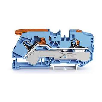 Borne de passage pour 2 conducteurs avec levier et poussoir 16mm², bleu|Wago contact-WAG2116-5204