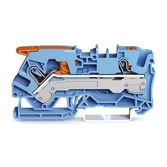 Borne de passage pour 2 conducteurs avec levier et poussoir 6mm², bleu|Wago contact-WAG2106-5204