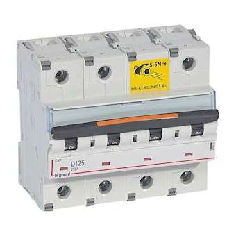Disjoncteur DX³ 25kA arrivée haut/départ bas vis 4P 125A - courbe D - 6 modules|Legrand-LEG409855