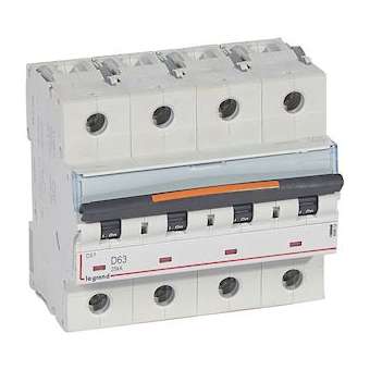 Disjoncteur DX³ 25kA arrivée haute/départ bas vis 4P 63A -courbe D - 6 mod|Legrand-LEG409852