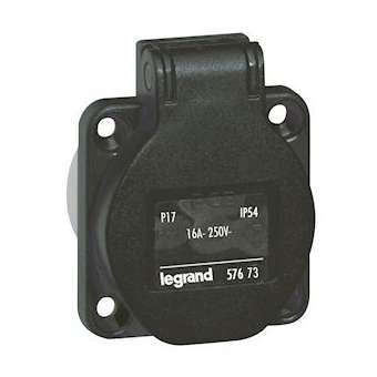 Prise à encombrement réduit P17 à brochage domestique IP54 16A - 250V~ - noir|Legrand-LEG057673