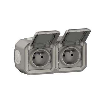 Prise de courant 2x2P+T horizontale Plexo complet saillie gris|Legrand-LEG069768L