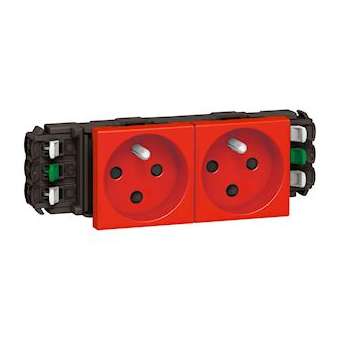Double prise 2P+T à détrompage Mosaic 4 modules pour goulottes monobloc - rouge|Legrand-LEG077322