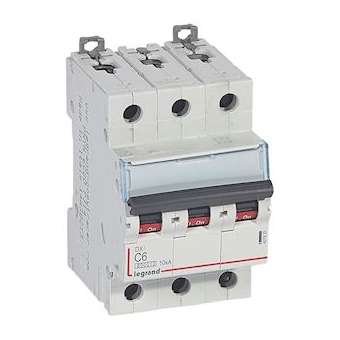 Disjoncteur DX³ 6000 -vis/vis-3P- 400V~-6A-10kA-courbeC-peigne HX³ trad 4P -3M|Legrand-LEG407825