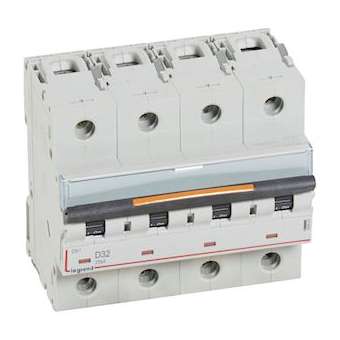Disjoncteur DX³ 25kA arrivée haute/départ bas vis 4P 32A -courbe D - 6 mod|Legrand-LEG409849