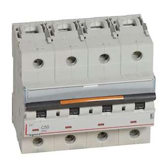 Disjoncteur DX³ 25kA arrivée haut/départ bas vis 4P 400V~ 50A courbe C 6 modules|Legrand-LEG409799