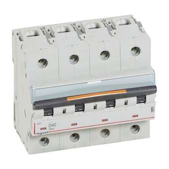 Disjoncteur DX³ 25kA arrivée haute/départ bas vis 4P 40A -courbe D - 6 mod|Legrand-LEG409850