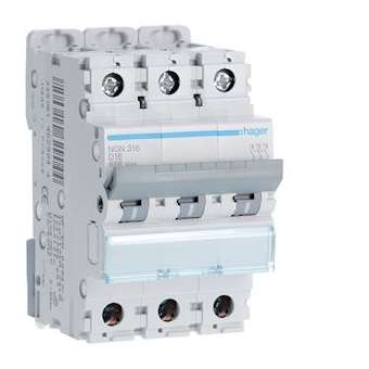 Disjoncteur 3P 6-10kA courbe D - 16A 3 modules|Hager-HAGNGN316