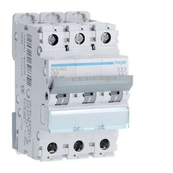 Disjoncteur 3P 6-10kA courbe C - 63A 3 modules|Hager-HAGNFN363