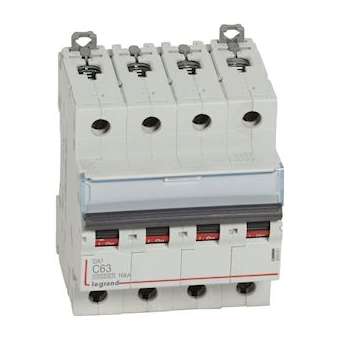 Disjoncteur DX³10000 16kA arrivée haut/départ bas vis 4P 63A courbe C 4 modules|Legrand-LEG409361