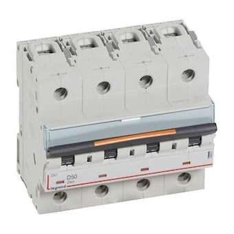 Disjoncteur DX³ 25kA arrivée haute/départ bas vis 4P 50A -courbe D - 6 mod|Legrand-LEG409851