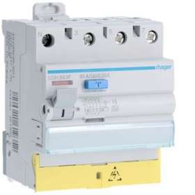 Interrupteur différentiel 3P+N 63A 30mA type haute immunité à bornes décalées|Hager-HAGCDH863F