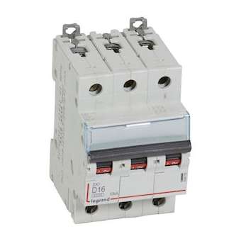 Disjoncteur DX³ 6000-vis/vis-3P-400V~-16A-10kA-courbe D-peigne HX³ trad 3P-3M|Legrand-LEG408059