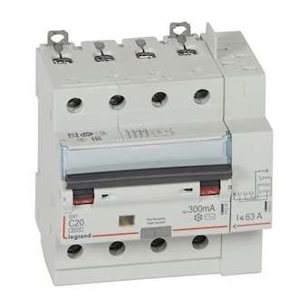 Disjoncteur diff DX³ 6000 -vis/auto-4P-400V~-20A-typeAC-300mA-10kA-courbe C - 5M|Legrand-LEG411217