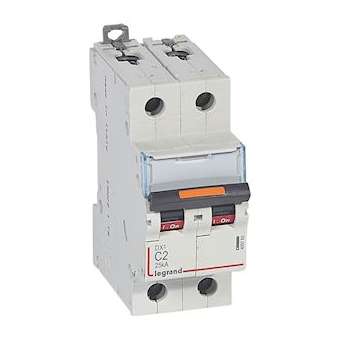 Disjoncteur DX³ 25kA arrivée haute/départ bas vis 2P 2A -courbe C - 2 mod|Legrand-LEG409765