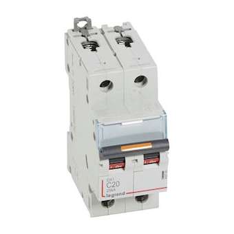 Disjoncteur DX³ 25kA arrivée haute/départ bas vis 2P 20A -courbe C - 2 mod|Legrand-LEG409769