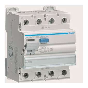 Interrupteur différentiel 3P+N 100A 300mA type AC|Hager-HAGCFC684F