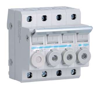 Porte-fusible combiné 3P+N 20A 380V L38 4M avec cartouche|Hager-HAGL95400