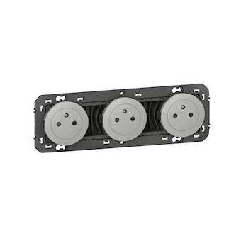 Triple prise de courant 2P+T Surface dooxie 16A précâblées finition alu|Legrand-LEG600433