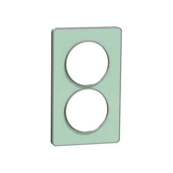 Odace Touch - plaque 2 postes - translucide verre avec liseré Alu 57mm vertical|Schneider Electric-SCHS530814S