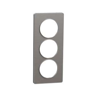 Odace Touch, plaque Aluminium brossé liseré Alu 3 postes verticaux entraxe 57mm|Schneider Electric-SCHS530816J