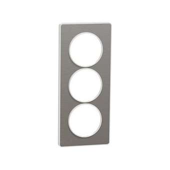 Odace Touch, plaque Aluminium brossé avec liseré Blanc 3 postes verticaux 57mm|Schneider Electric-SCHS520816J