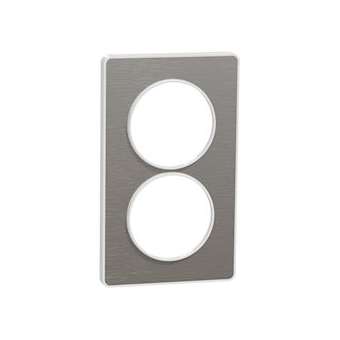Odace Touch, plaque Aluminium brossé avec liseré Blanc 2 postes verticaux 57mm|Schneider Electric-SCHS520814J