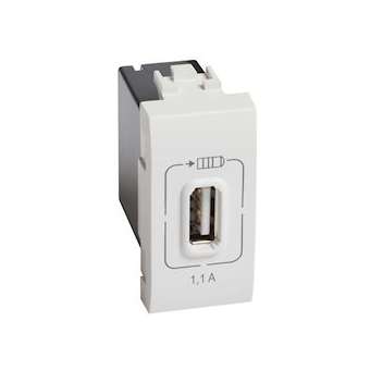 Chargeur USB simple Type-A Livinglight 1,1A - 1 module - Blanc|Bticino-TICBTN4285C1