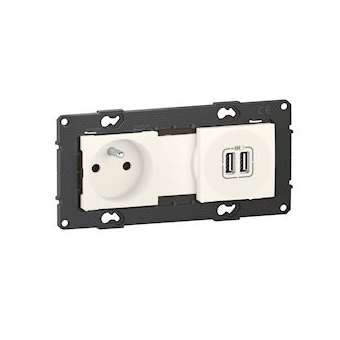 Prise de courant 16A + chargeur 2 USB 2,4A précâblées Altège - finition Neige|Bticino-TICBTAL31DD