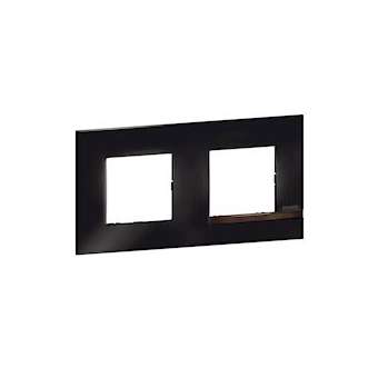 Plaque Altège Déco 2 postes Onyx - noir brillant avec liseré bois foncé|Bticino-TICBTAL9ON2