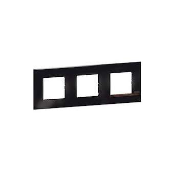 Plaque Altège Déco 3 postes Onyx - noir brillant avec liseré bois foncé|Bticino-TICBTAL9ON3