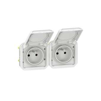 Prise de courant 2x2P+T horizontale Plexo composable blanc|Legrand-LEG069642L