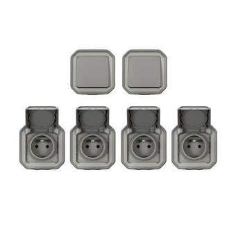 Lot de 2 va-et-vient + 4 prises de courant Plexo complet saillie - gris|Legrand-LEG200490