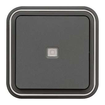 cubyko Poussoir 1F à voyant témoin encastré à griffes gris IP55|Hager-HAGWNE023G
